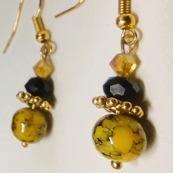 Black Onyx, Spider Agate, Amber and Gold Accent 2 Row Memory Wire Bracelet - Picture 4 of 9